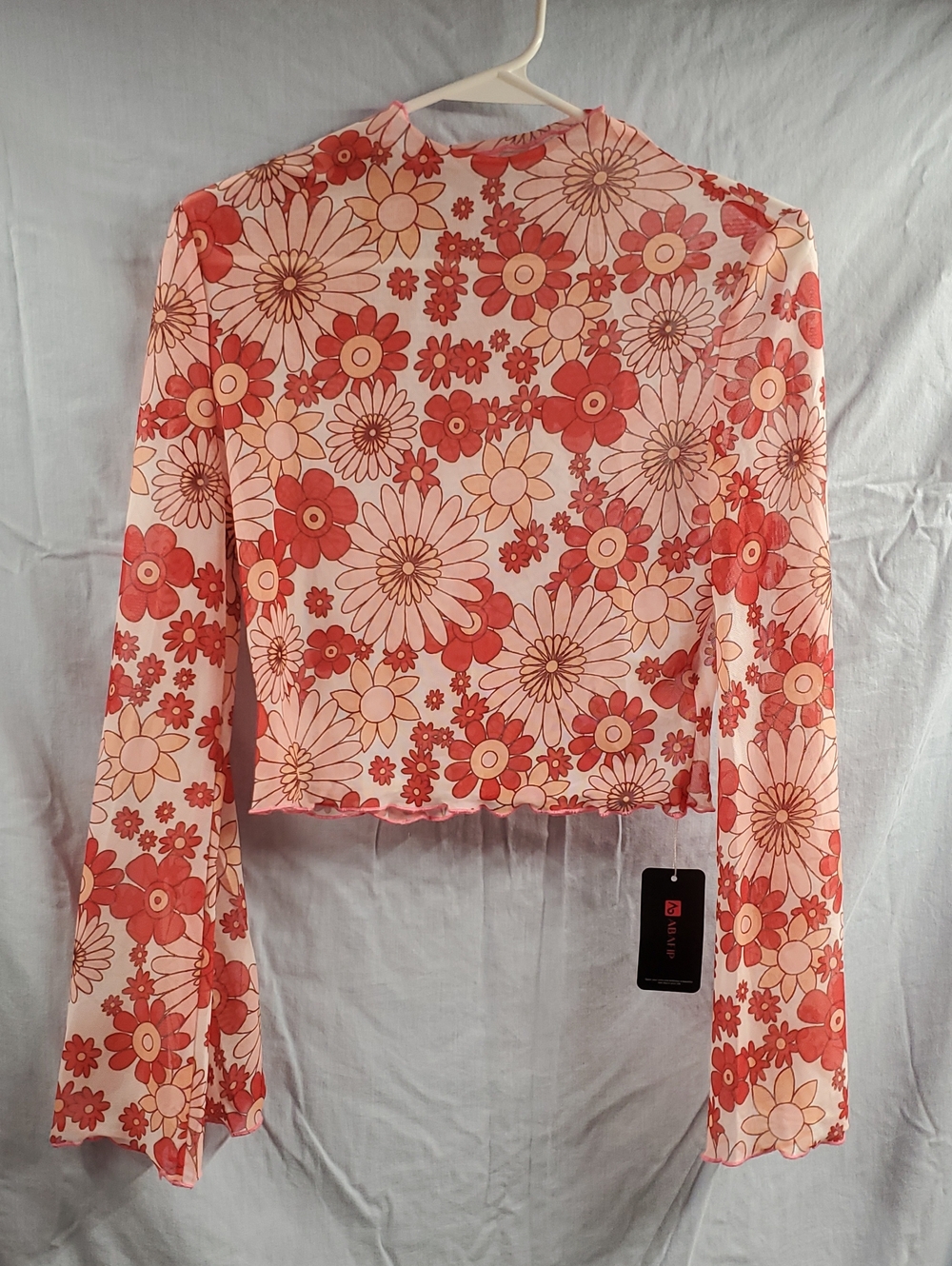 Floral Mesh Long Sleeve Tee in Pink & Coral